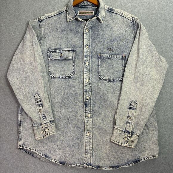 Vintage Sergio Valente Acid Wash Denim Shirt Men’s Size 1X Ram Back Embroidery - Picture 1 of 6